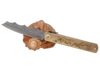 Складной нож Nagao Higonokami Ryubu - Dragon, 100мм, сталь Aogami, рукоять латунь