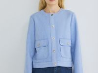 Укороченный жакет из искусственной замши, Голубой