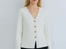 Кардиган на пуговицах с V-вырезом, Белый