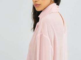 Блузка из шифона с шарфом, Розовый