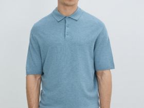 Вязаное поло с коротким рукавом, Голубой