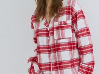 Пижамная рубашка в клетку из фланели, Красный