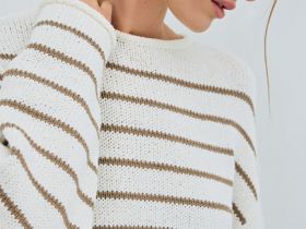 Укороченный джемпер в полоску, Бежевый