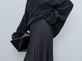 Плиссированная юбка миди A-силуэта, Серый