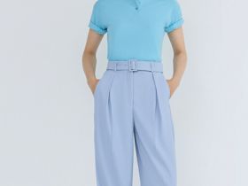 Зауженные брюки с поясом, Голубой