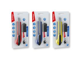 Нож канцелярский Berlingo "Razzor 300" 18 мм, желтый + лезвия сменные 10шт., блистер, европодвес