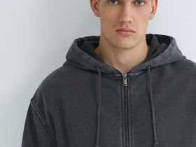 Толстовка на молнии с эффектом стирки, Серый