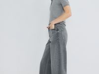 Широкие джинсы с высокой посадкой, Серый