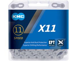 Цепь с антикоррозийным покрытием KMC X11 11 скоростей, замок (серебристый 118 звеньев)