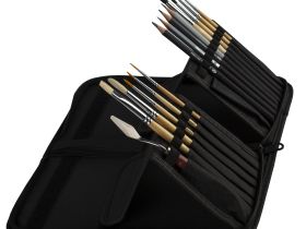 Пенал для кистей на короткой ручке "Сонет" 14х27 см, 15 отделений, полиэстер, черный