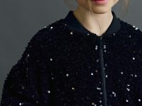 Бомбер из велюра с пайетками для девочек, Черный