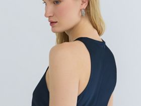 Сатиновое платье с американской проймой, Синий