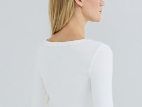 Приталенный лонгслив в рубчик, Бежевый