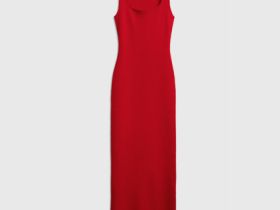 Вязаное платье в рубчик, Красный