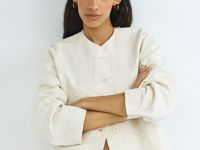 Укороченный жакет с жаккардовым узором, Бежевый