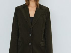 Однобортный жакет из вельвета, Зеленый