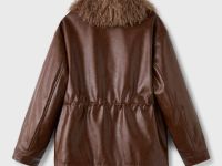 Коричневая парка из искусственной кожи с меховым воротником Глория Джинс