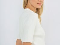 Джемпер в рубчик с воротником-поло, Белый