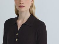 Платье в рубчик с воротником поло, Коричневый