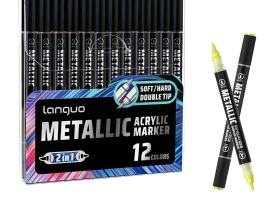Набор маркеров акриловые металлик, двусторонние Languo, 12 цвета