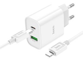 Сетевое зарядное устройство Hoco (C80A Plus) Rapido Type-C/USB/PD20W/QC3.0 + кабель Lightning (белый)