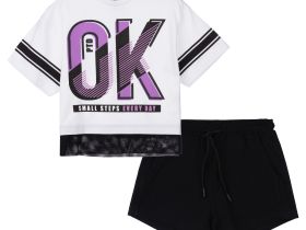 Комплект трикотажный для девочек: фуфайка (футболка), шорты