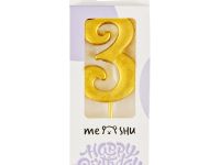 Свеча для торта с держателем MESHU "Цифра 3", 5,2 см, золотая