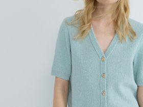 Укороченный кардиган с золотыми пуговицами, Зеленый