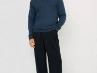 Вязаный джемпер-поло с длинным рукавом, Синий