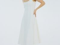 Платье миди с вырезом каре, Белый