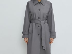 Однобортный длинный плащ, Серый