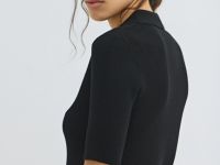 Джемпер в рубчик с воротником-поло, Черный