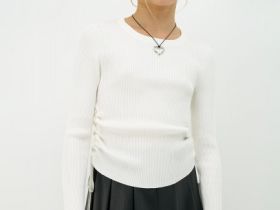 Джемпер в рубчик с завязками для девочек, Белый