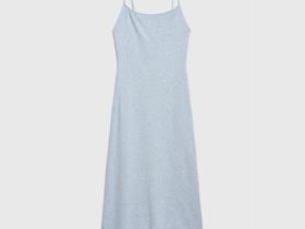 Платье макси на тонких бретелях, Серый