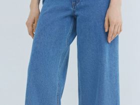 Укороченные широкие джинсы, Голубой