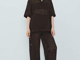 Широкие брюки из структурной ткани, Коричневый