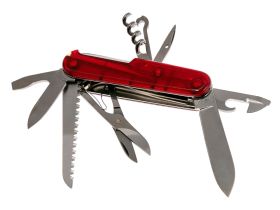 Нож перочинный Victorinox Huntsman, сталь X55CrMo14, рукоять Cellidor®, полупрозрачный красный, 15 функций, 91мм