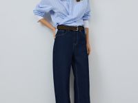 Хлопковая рубашка с контрастными деталями, Голубой