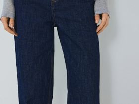 Свободные жатые джинсы с высокой посадкой, Синий