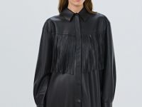 Рубашка из искусственной кожи с бахромой, Коричневый