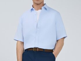 Рубашка из структурной ткани, Голубой