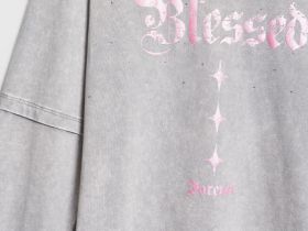 Лонгслив с принтом и стразами для девочек, Серый