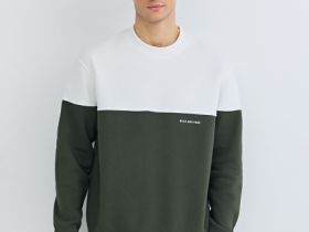 Свитшот колор-блок с надписью, Зеленый