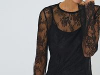 Кружевное платье с длинными рукавами, Черный