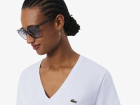 Женская футболка Lacoste свободного кроя из мягкого хлопка с V-образным вырезом