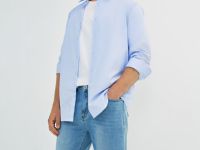 Рубашка из эластичной ткани, Голубой