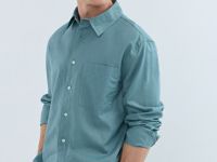 Рубашка изо льна и хлопка с карманом, Зеленый