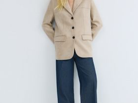 Однобортный жакет из искусственной замши, Бежевый