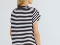 Футболка в полоску со спущенным плечом, Коричневый