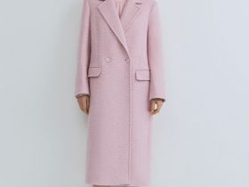 Длинное двубортное пальто из шерсти, Розовый